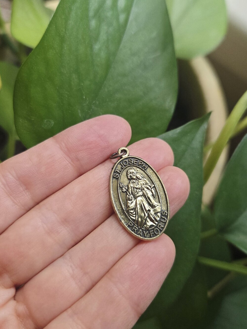 Vintage St. Joseph Religious Medal Pendant – Oval Catholic Saint Joseph Charm